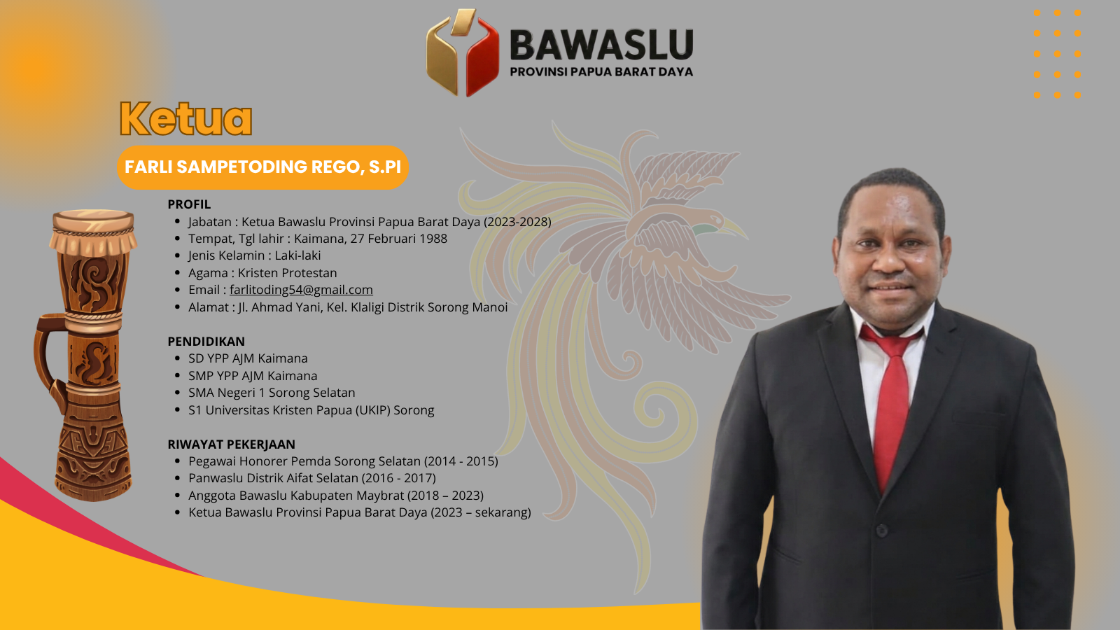 Farli Sampetoding Rego - Ketua Bawaslu PBD